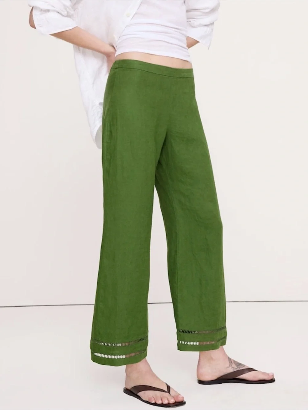 NWT Banana Republic Mid Rise Kick Flare Linen Ankle Cactus Green Pant Sz 8.